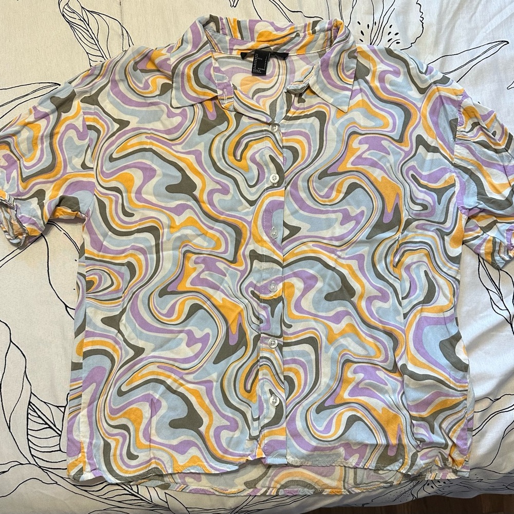 Forever 21 Groovy Multicolor Swirl Button Down Shirt